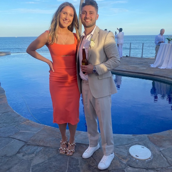 Date Night Dream Bright Coral Cutout Bodycon Midi Dress - Picture 6 of 6